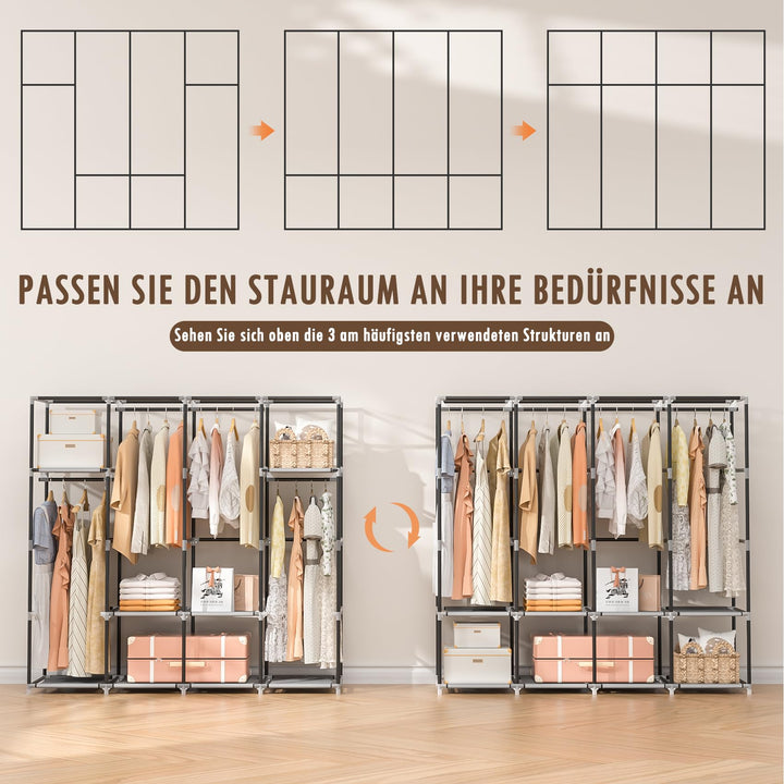 Stoffkleiderschrank faltbar mit 4 Kleiderstangen 168x43x162 cm - Bild 5