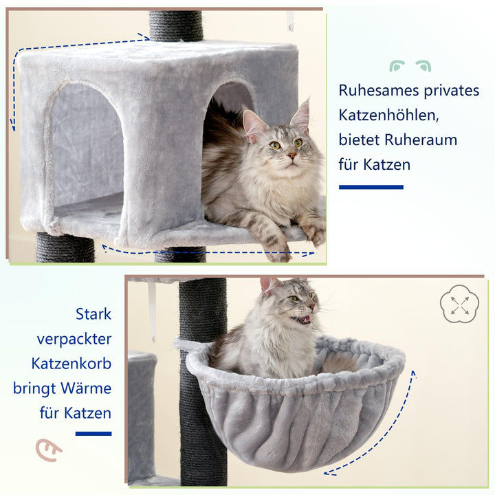 Kratzbaum XXL Sisal 168 cm für grosse Katzen mit Hängematte
