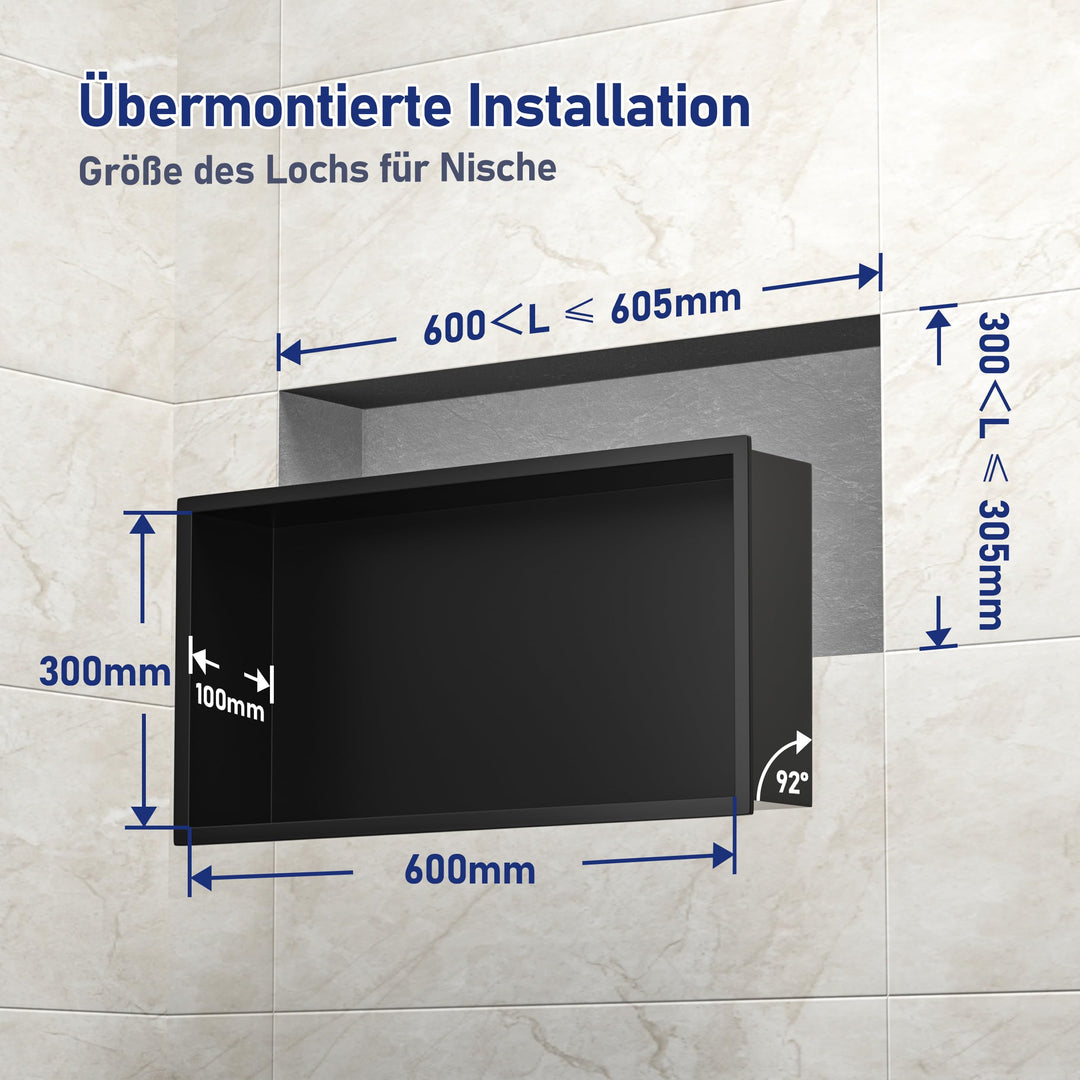 Duschnische Edelstahl mit LED-Licht Schwarz 10x30x60 cm Wandnische - Bild 3