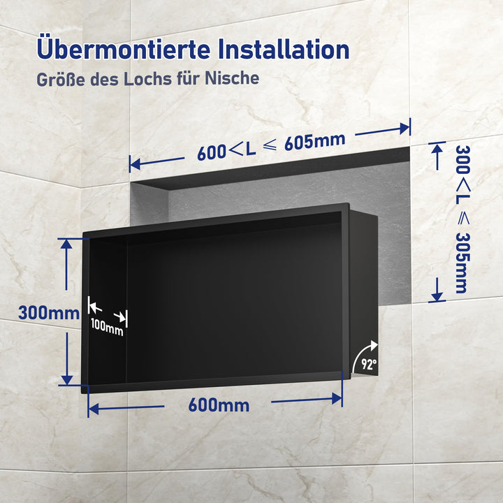 Duschnische Edelstahl mit LED-Licht Schwarz 10x30x60 cm Wandnische - Bild 3