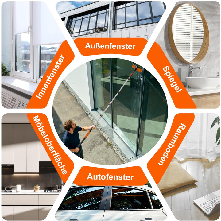 Fensterputzer Teleskop 2-in-1 mit Abzieher, 1,5–7,2 m, drehbarer Kopf - Bild 8