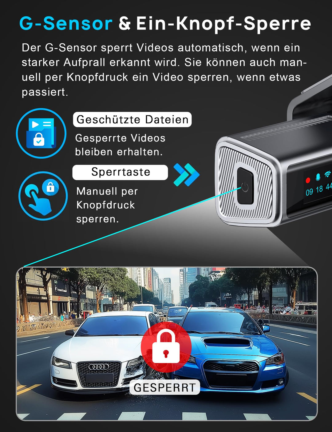 Dashcam vorne hinten 4K+1080P mit 5GHz WiFi und 32GB SD-Karte - Bild 4
