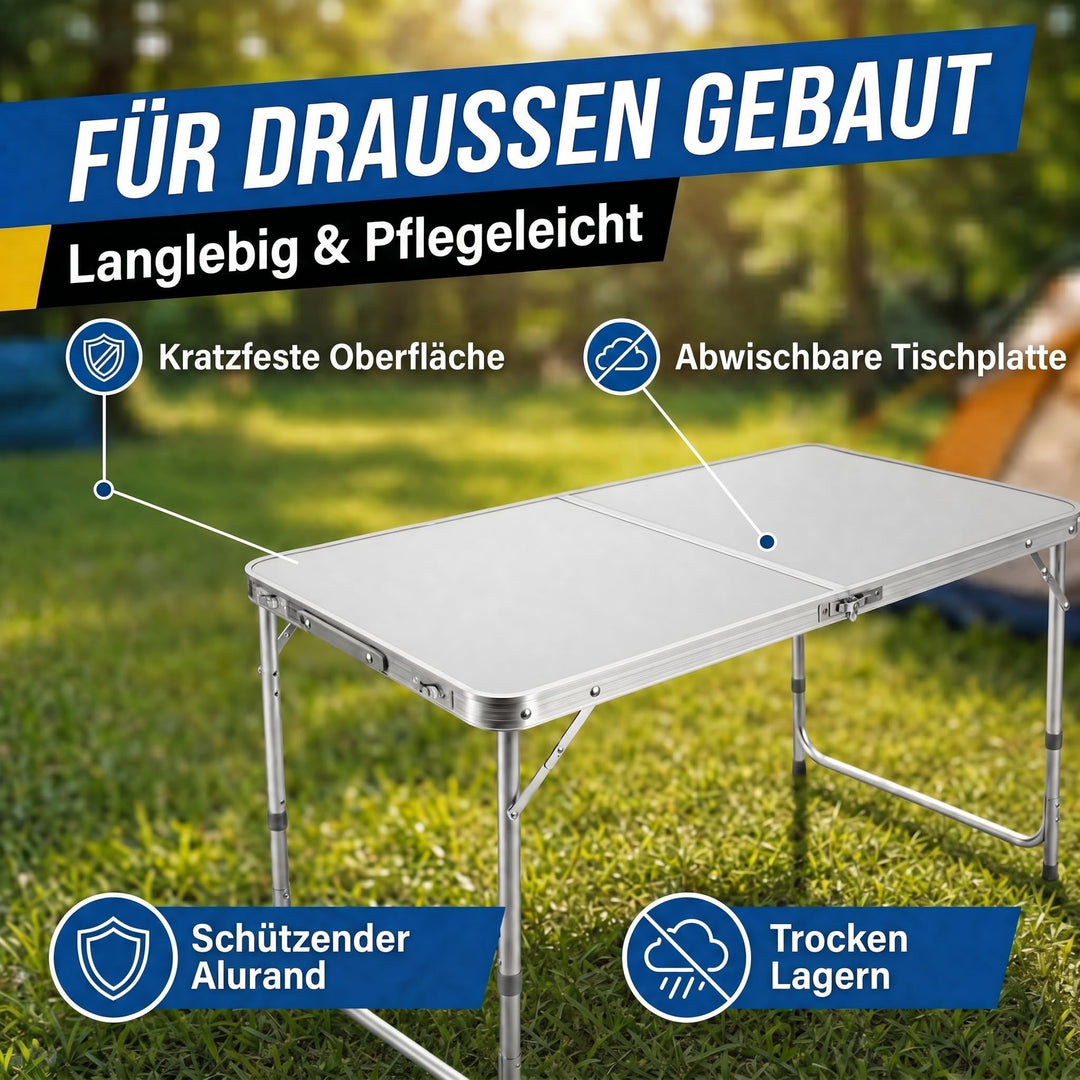 Klapptisch Aluminium 120x60 cm höhenverstellbar 3-fach weiss - Bild 5
