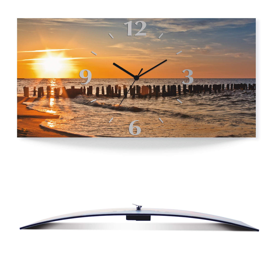 Wanduhr lautlos Aluminium Strand Sonnenuntergang 50x25 cm
