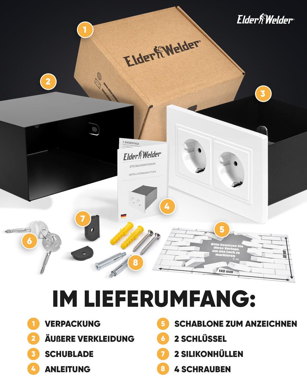 Steckdosen-Tresor Wandsafe mit Schlüssel Fake-Stecker Weiss 1 Liter - Bild 6