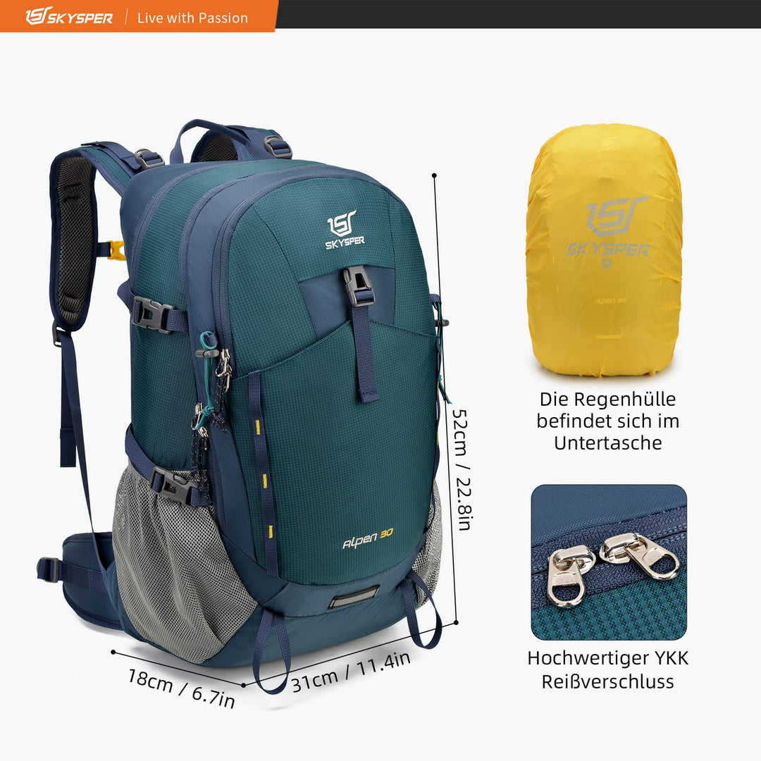 Wanderrucksack 30L mit Netzrücken und Hüftgurt für Trekking - Bild 2