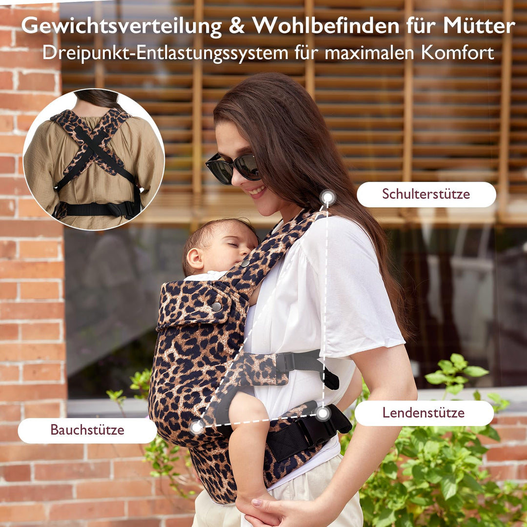 Babytrage ab Geburt 100% Baumwolle Leopard 3,2–20 kg - Bild 4