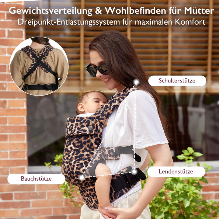 Babytrage ab Geburt 100% Baumwolle Leopard 3,2–20 kg - Bild 4