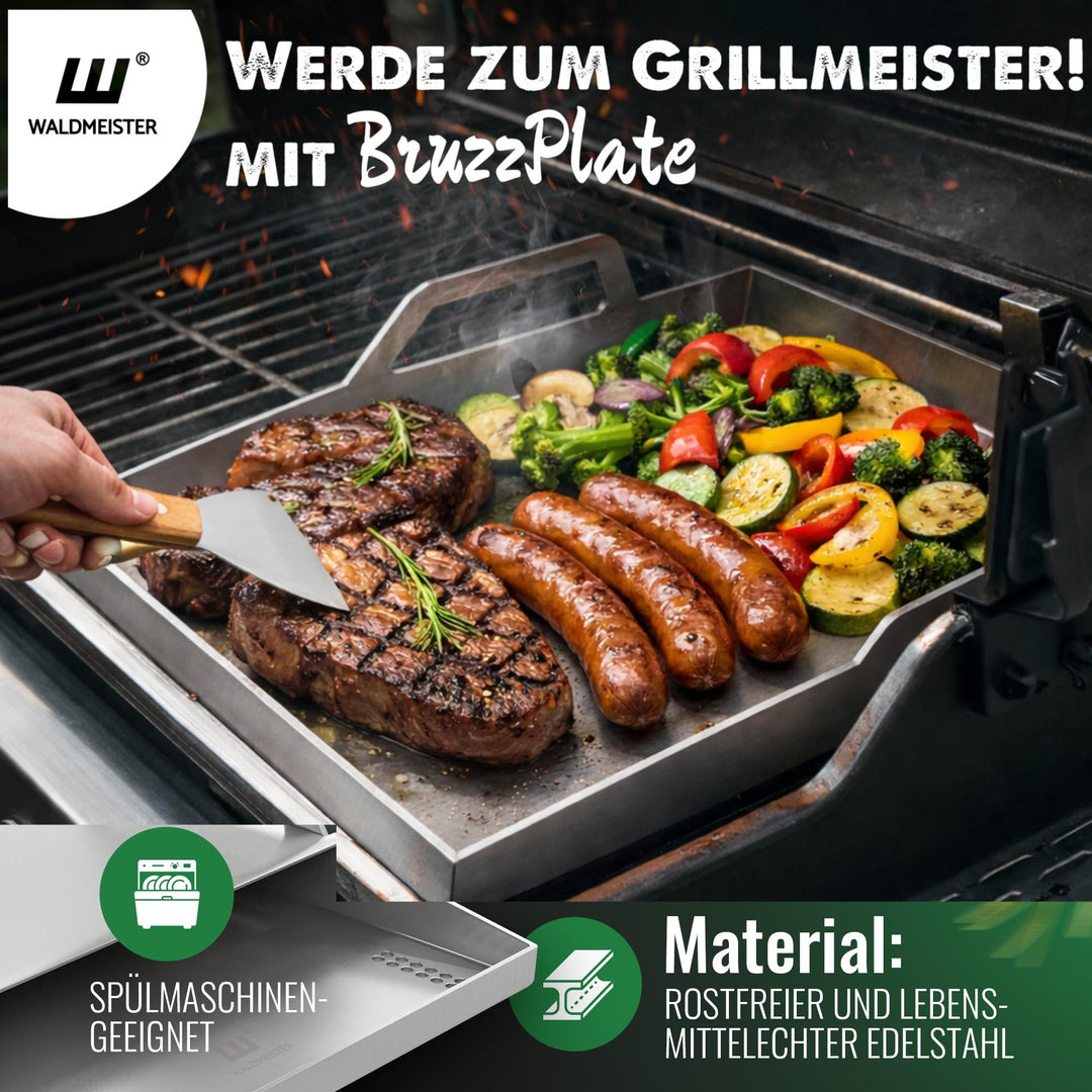 Plancha Grillplatte Edelstahl 40x30 cm mit Deckel und 2 Spachteln - Bild 9
