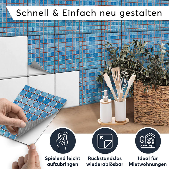 Fliesensticker Mosaik Blau Vinyl selbstklebend 20x25 cm 48er-Set - Bild 2