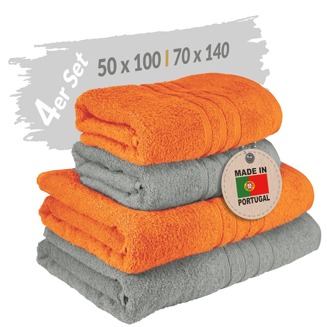 Handtücher Set 4-teilig Baumwolle 50x100 &amp; 70x140 cm Grau-Orange