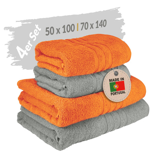 Handtücher Set 4-teilig Baumwolle 50x100 & 70x140 cm Grau-Orange