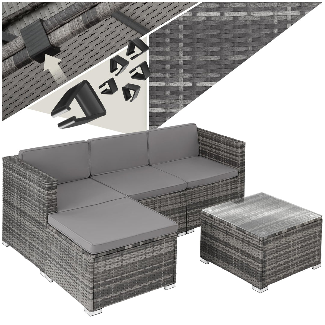 Poly-Rattan Lounge Set 5-teilig grau Stahl für Garten Terrasse