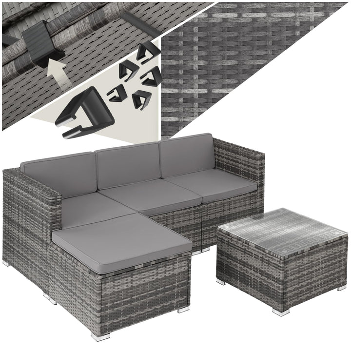 Poly-Rattan Lounge Set 5-teilig grau Stahl für Garten Terrasse