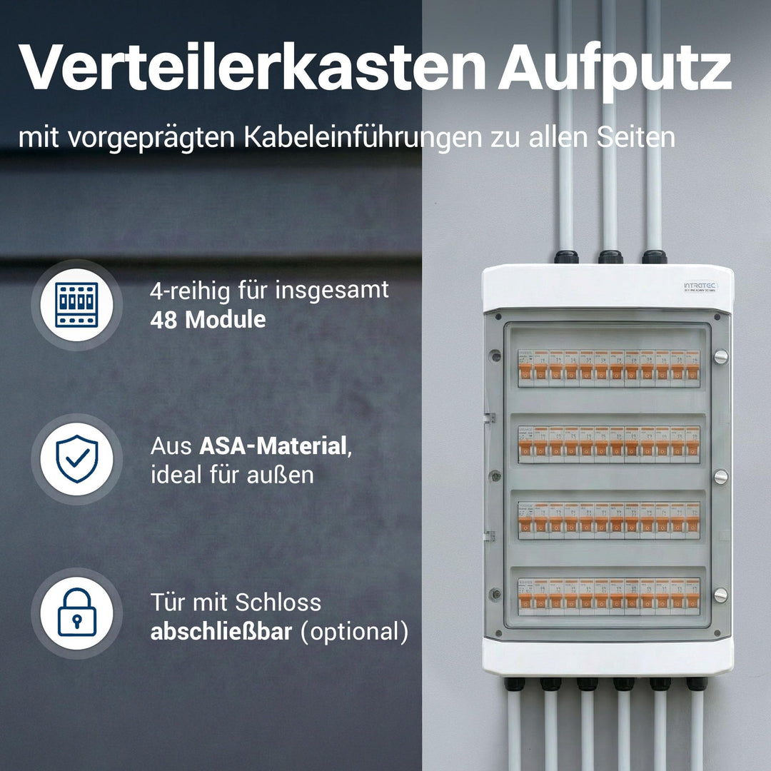 Aufputz-Verteilerkasten IP65 4-reihig 48 Module für Aussen &amp; Feuchtraum - Bild 2