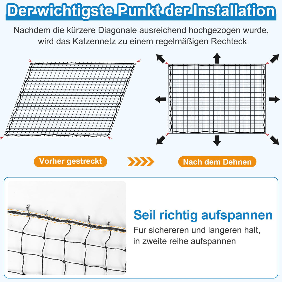 Katzennetz Balkon drahtverstärkt 10x2m UV-beständig Schwarz - Bild 5