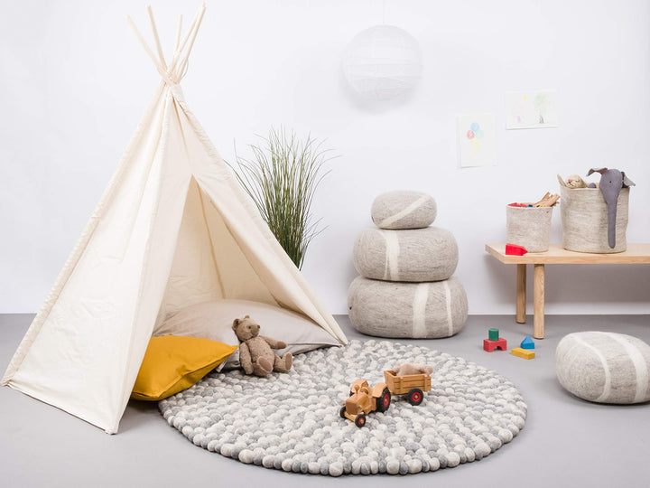 Filzkugelteppich rund Ø 50 cm Schurwolle handgefertigt Grau - Bild 7