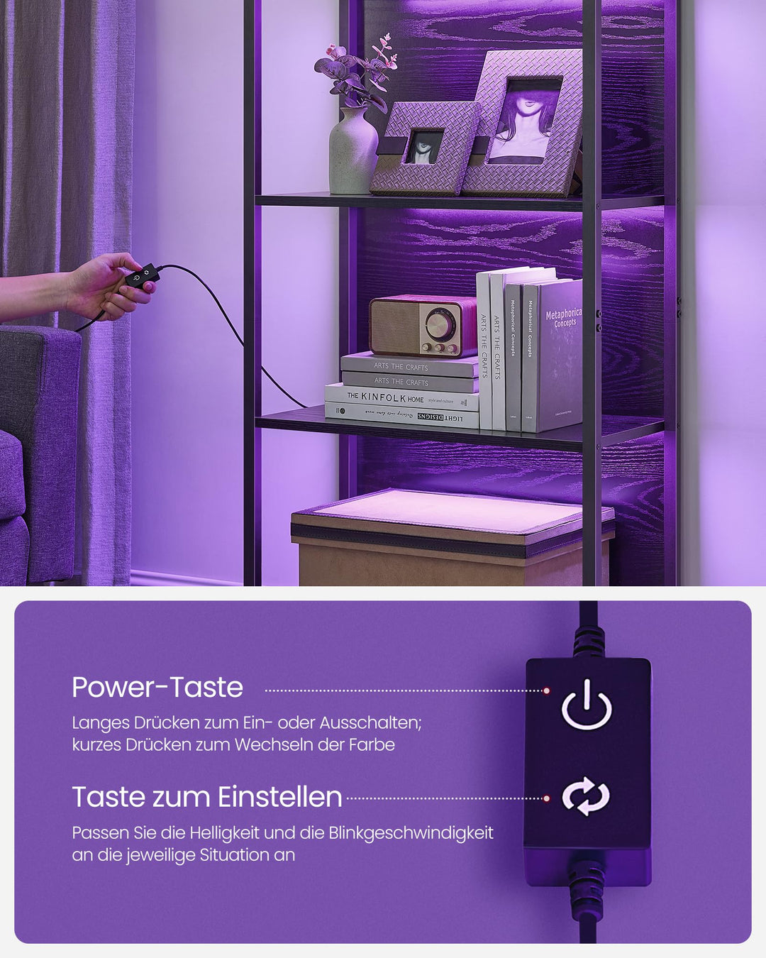 Bücherregal 6 Ebenen mit LED-Beleuchtung Stahl Ebenholzschwarz 178 cm - Bild 4
