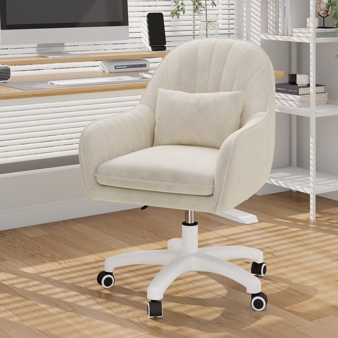 Bürostuhl Samt Velours mit Kopfstütze ergonomisch bis 120 kg Beige - Bild 6