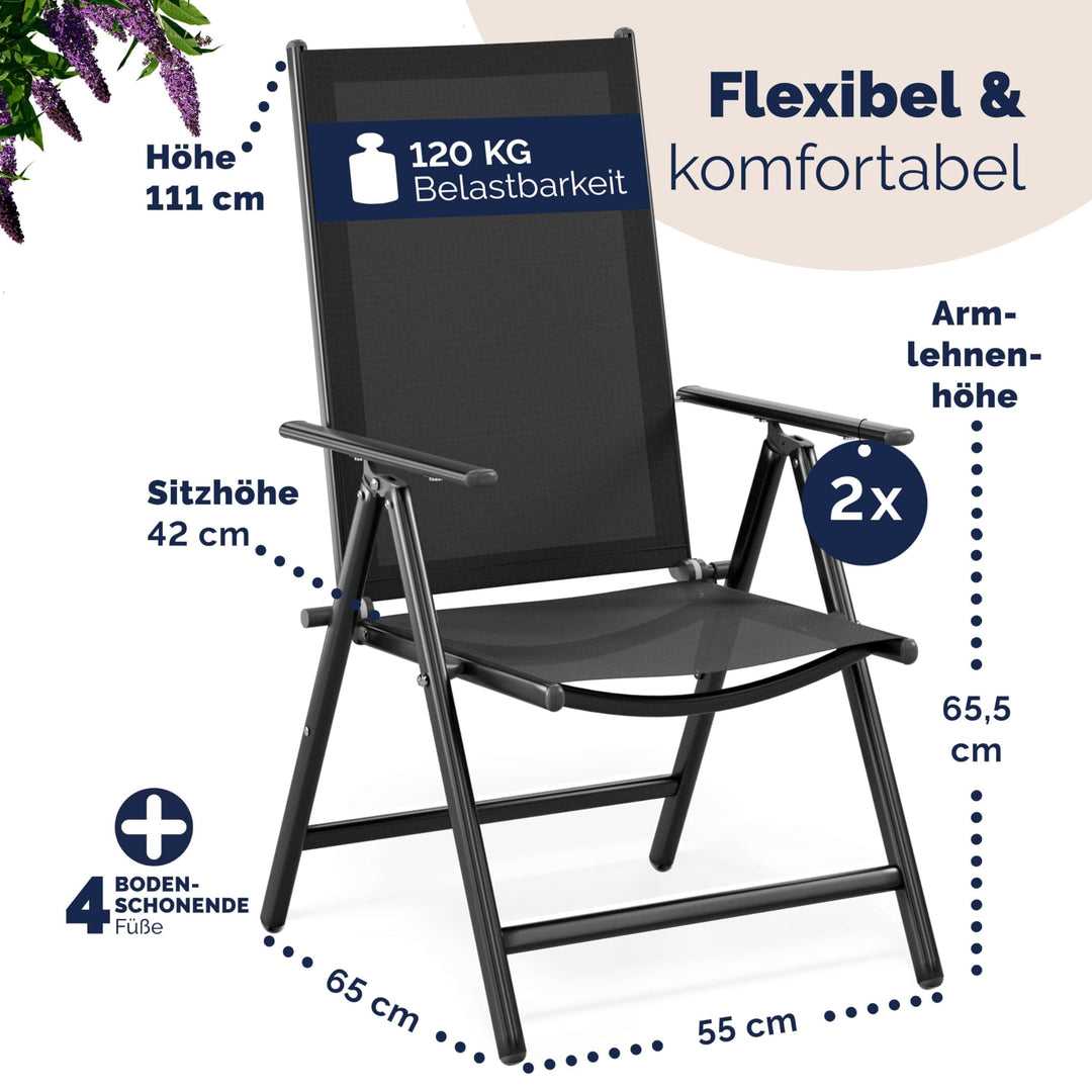 Gartenstuhl Hochlehner Aluminium klappbar 120 kg 2er Set Anthrazit - Bild 7