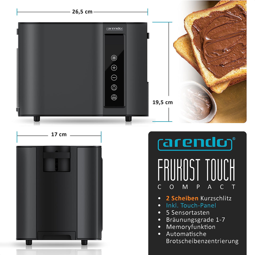 Toaster 2 Scheiben Edelstahl Touchpanel 800W mit Brötchenaufsatz 7 Bräunungsgrade - Bild 2