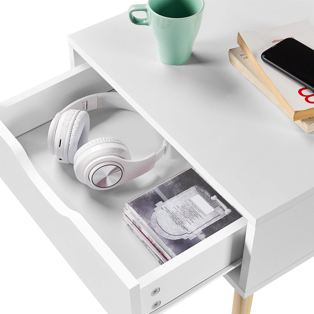 Nachttisch 2er-Set mit Schublade Skandinavisch MDF &amp; Massivholz Weiss - Bild 8