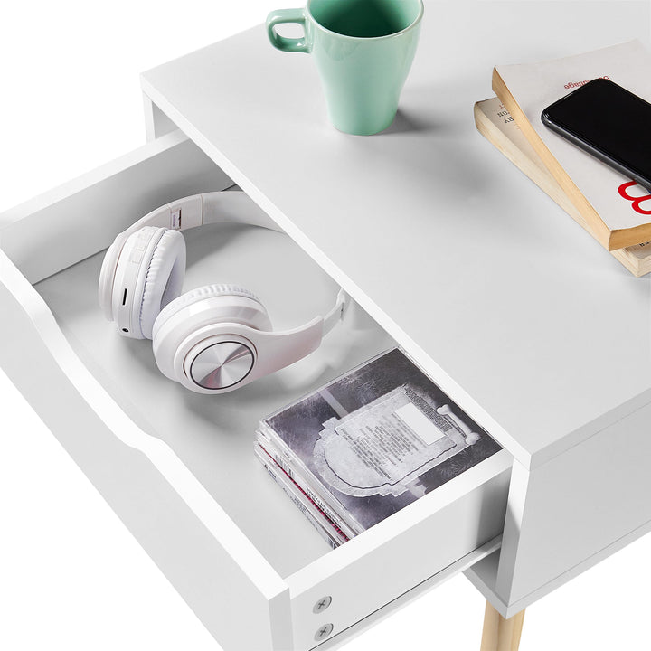 Nachttisch 2er-Set mit Schublade Skandinavisch MDF &amp; Massivholz Weiss - Bild 8