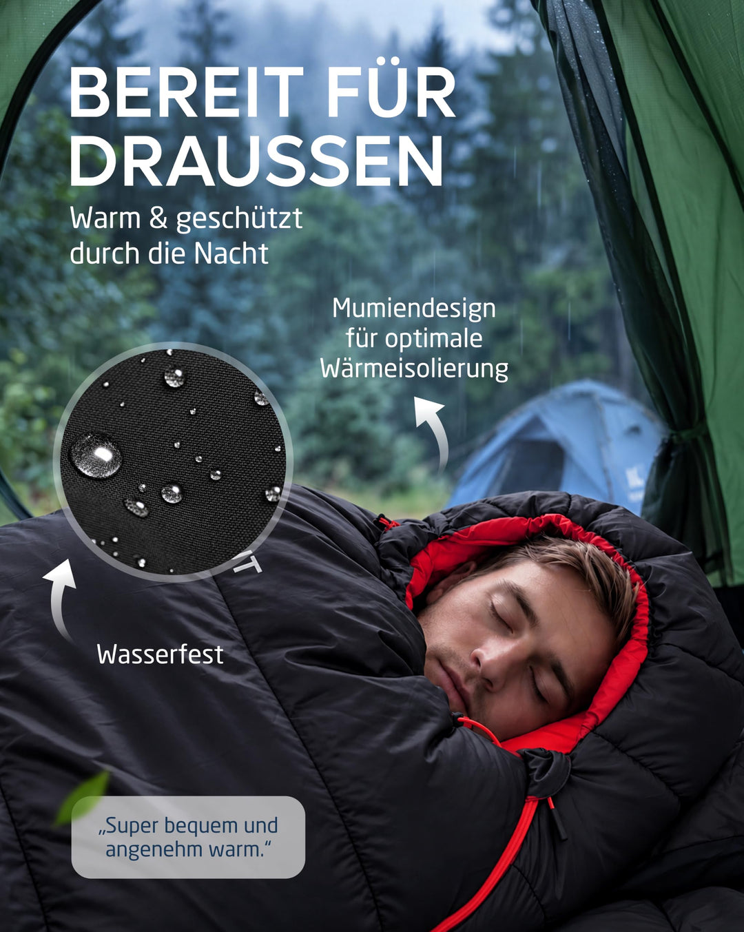 Mumienschlafsack Ultraleicht 3-Jahreszeiten 216x80cm Camping - Bild 4