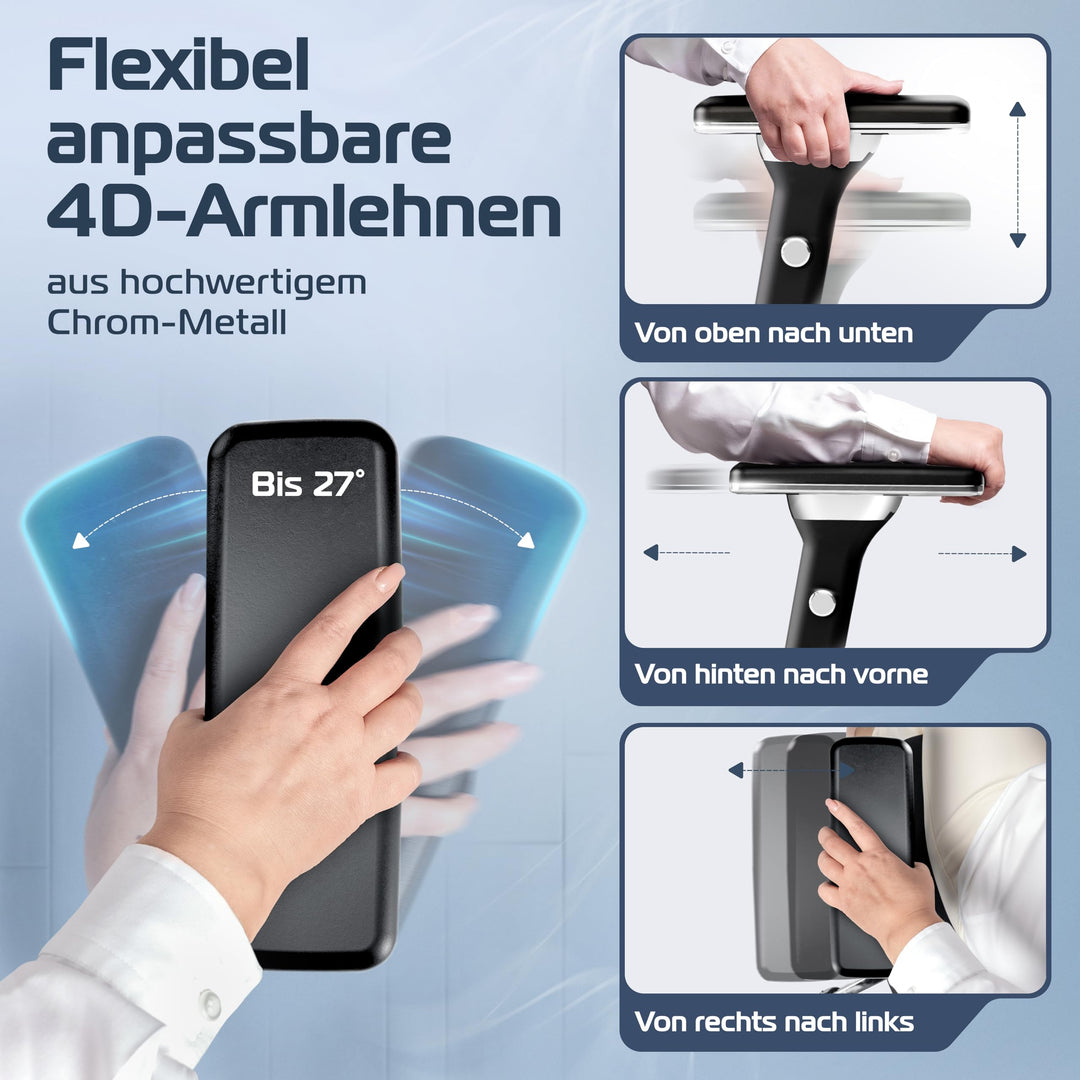 Bürostuhl Ergonomisch Mesh 4D-Armlehnen Lendenwirbelstütze 150kg - Bild 4