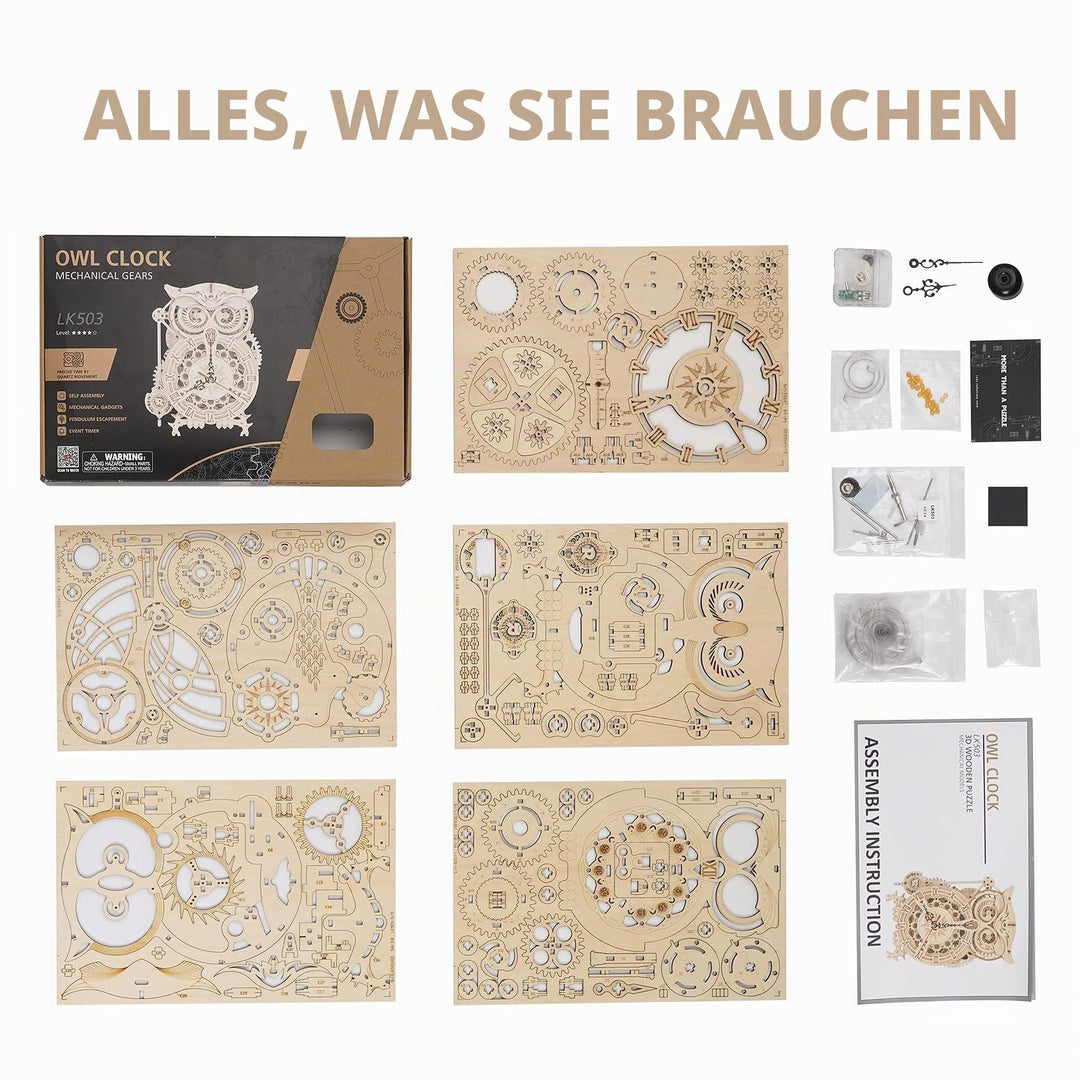 Holzmodell Tischuhr Eule mit Timer &amp; Klingel 161 Teile ab 14J - Bild 7