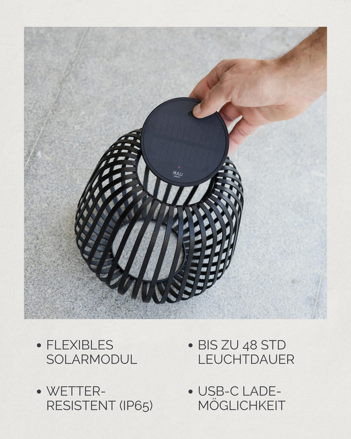 Solarlaterne Eisen kabellos 3-stufig dimmbar USB-C Outdoor - Bild 2