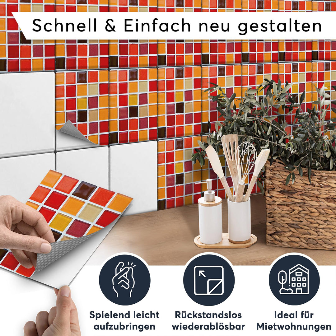 Klebefliesen Mosaik Rot-Orange Vinyl 20x25 cm 48er-Set - Bild 2