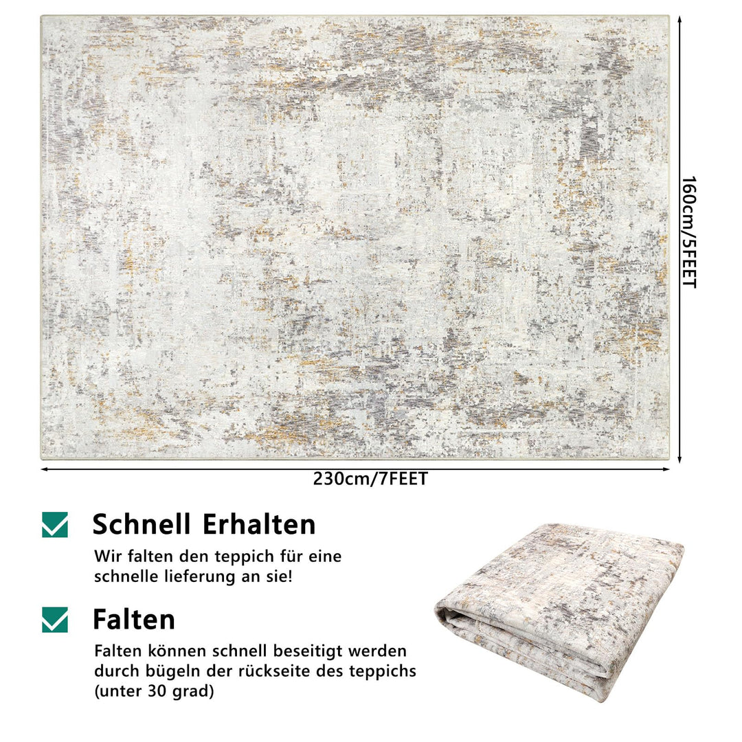 Kurzflor-Teppich Abstrakt Beige Waschbar 160x230 cm Wohnzimmer - Bild 2