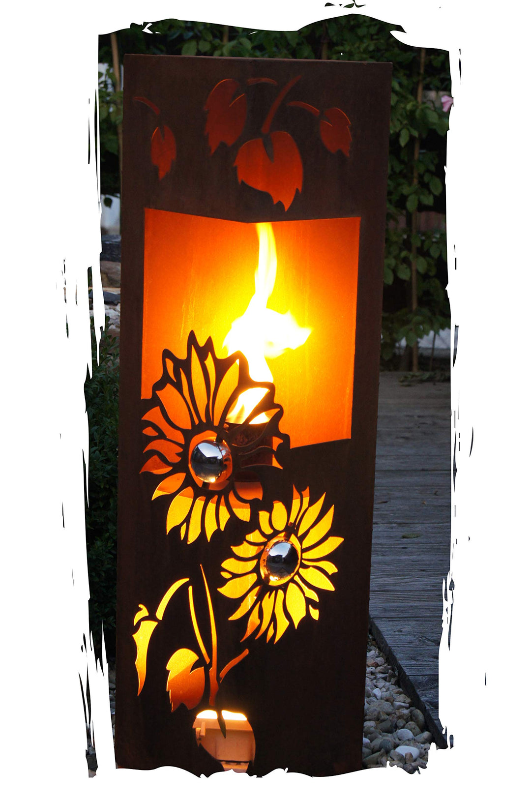 Feuersäule Sonnenblume Edelrost 25x25x100cm für Bioethanol