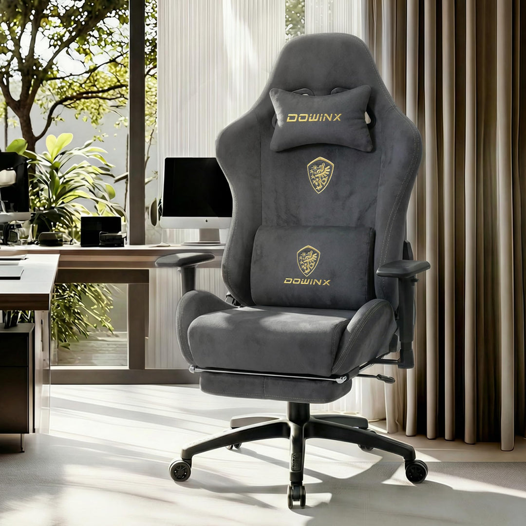 Gaming Stuhl Wildlederimitat ergonomisch 200 kg mit Fussstuetze grau - Bild 2