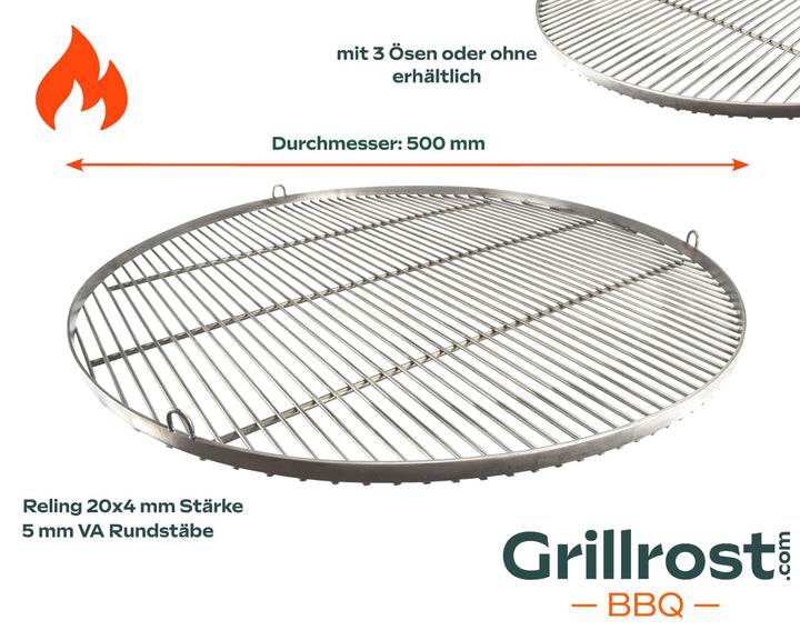Grillrost rund Edelstahl 50cm mit 3 Aufhängösen für Schwenkgrill - Bild 3