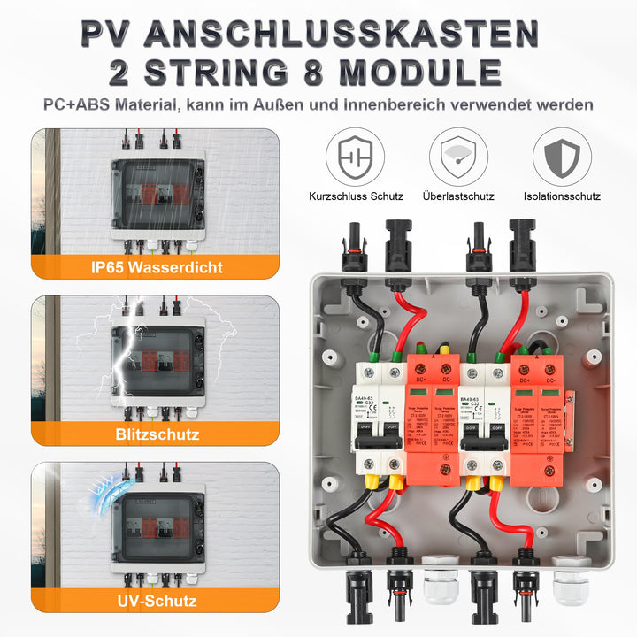 Solar Anschlusskasten 2 String DC 1000V Überspannungsschutz IP65 32A - Bild 5