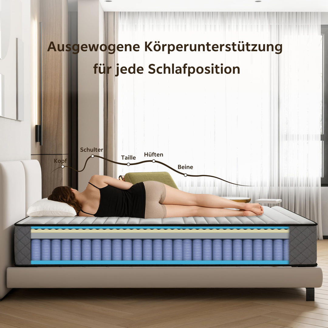 Taschenfederkernmatratze 90x200 cm 7-Zonen Memory Foam H2/H3 25 cm - Bild 3