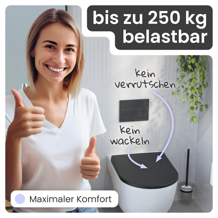 WC-Sitz D-Form Schwarz matt mit Absenkautomatik &amp; Schnellverschluss - Bild 7