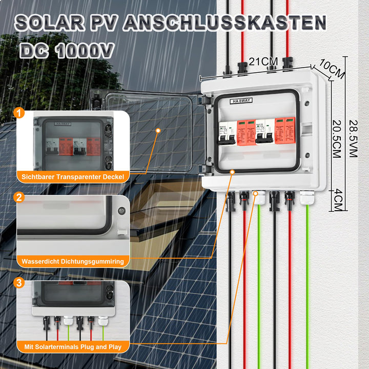 Solar Anschlusskasten 2 String DC 1000V Überspannungsschutz IP65 32A - Bild 6