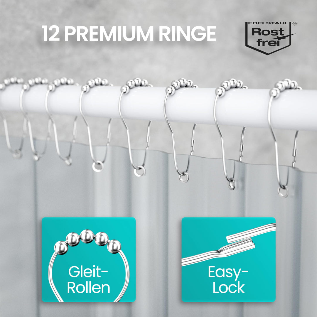 Duschvorhangstange L-Form U-Form 6-in-1 Aluminium mit 12 Ringen - Bild 5