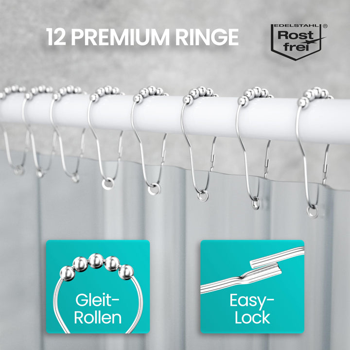 Duschvorhangstange L-Form U-Form 6-in-1 Aluminium mit 12 Ringen - Bild 5