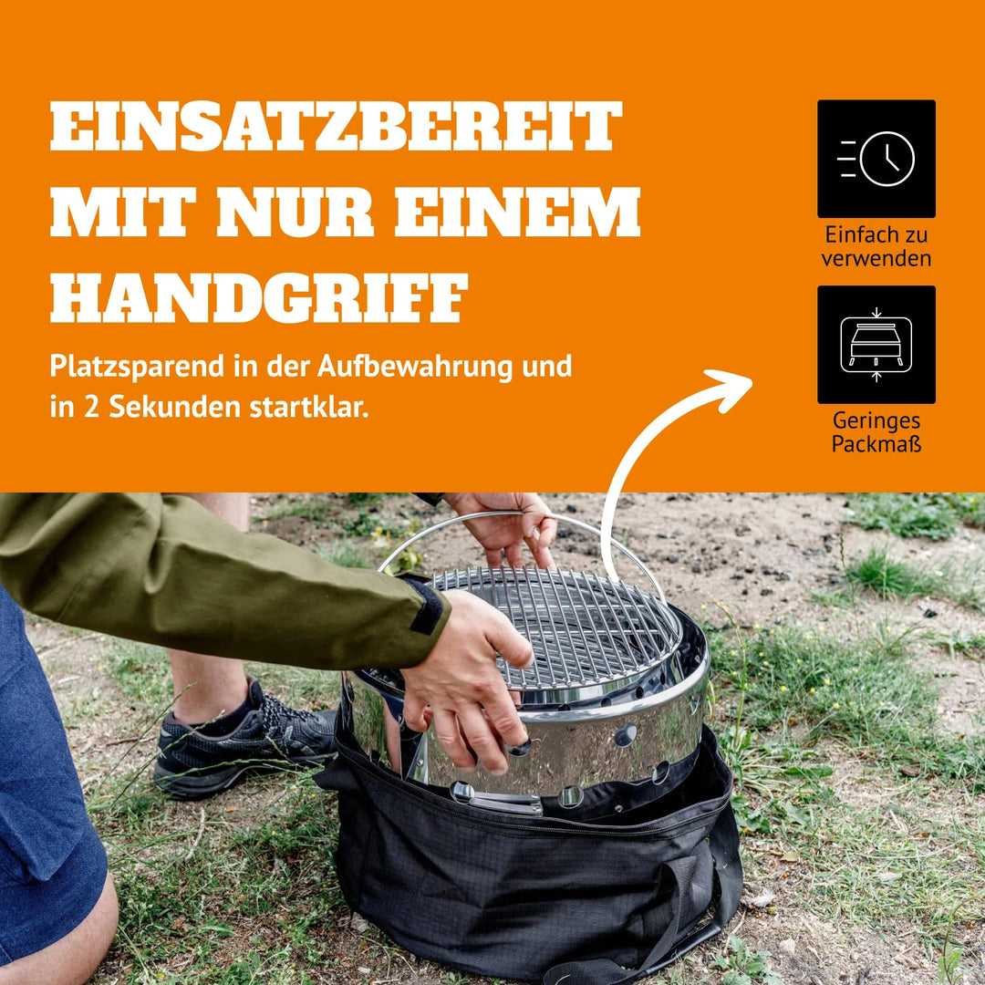 Holzkohlegrill 4-in-1 klappbar Edelstahl Ø34 cm Camping - Bild 4