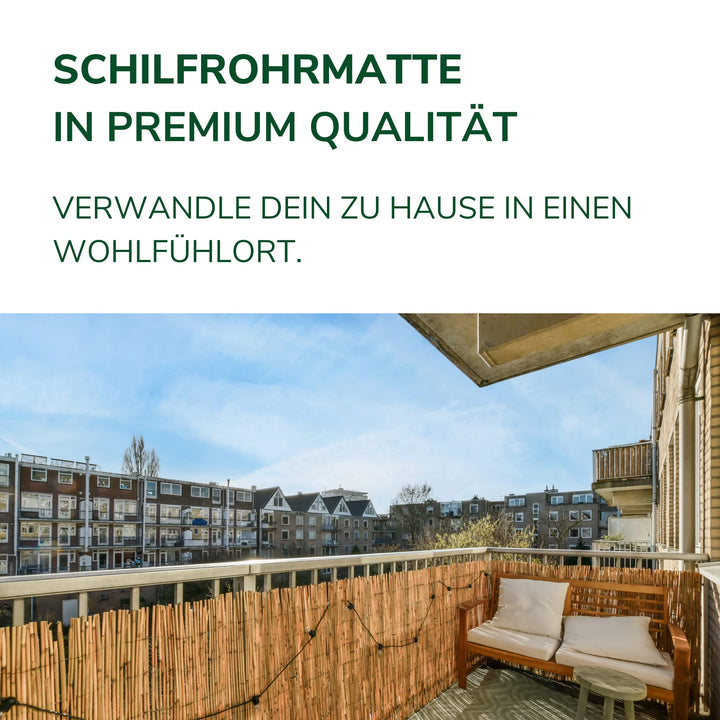 Schilfrohrmatte Sichtschutz Natur 1x6m für Balkon und Garten - Bild 2