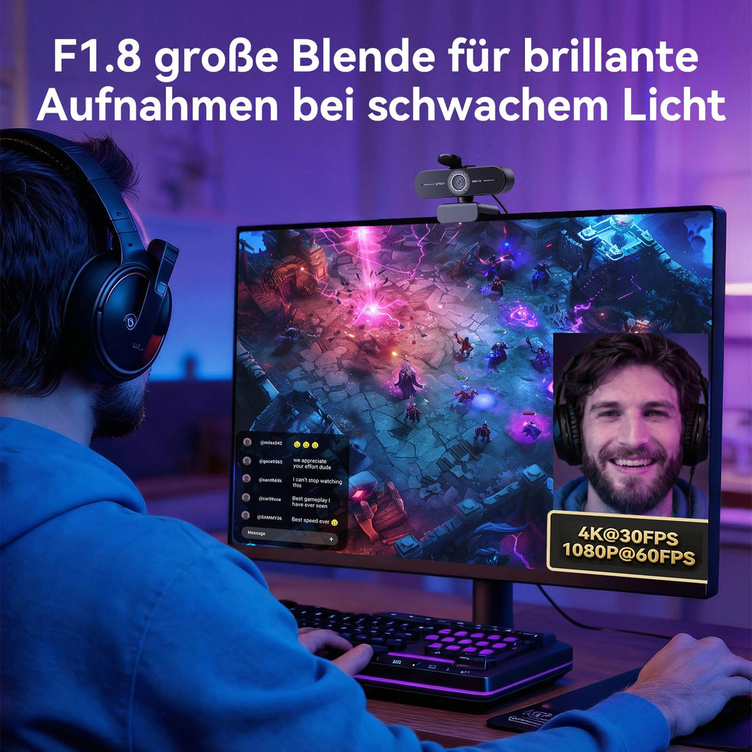 4K Webcam mit PDAF-Autofokus, Dual-Mikrofon und Privacy Cover - Bild 6