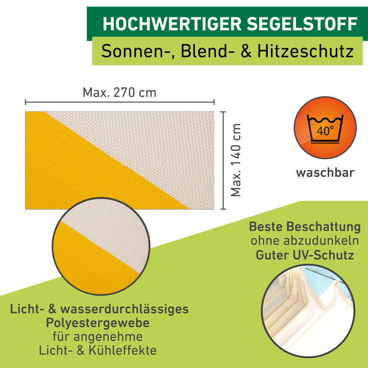 Sonnensegel Seilspanntechnik Polyester 270x140 cm gelb/weiss - Bild 3