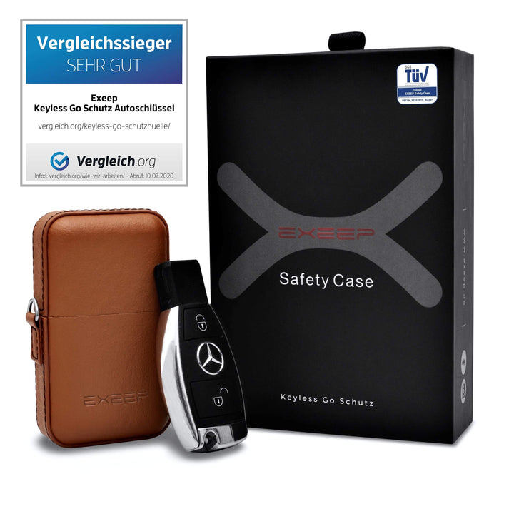 RFID Blocker Schlüsseletui Echtleder für Keyless-Go Autoschlüssel, Braun