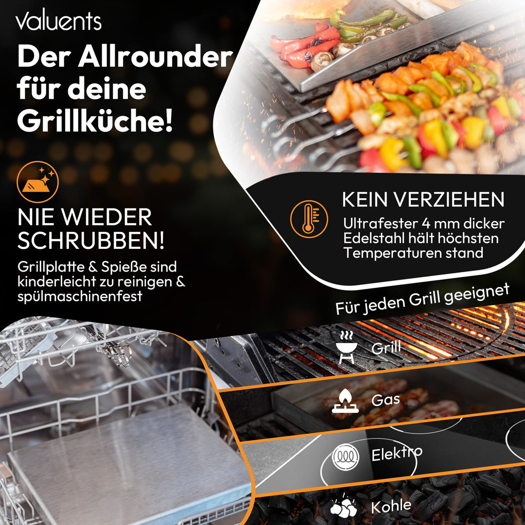 Grillplatte Edelstahl 25x35 cm für Gas- und Kohlegrill mit Zubehör - Bild 4