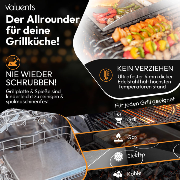 Grillplatte Edelstahl 25x35 cm für Gas- und Kohlegrill mit Zubehör - Bild 4