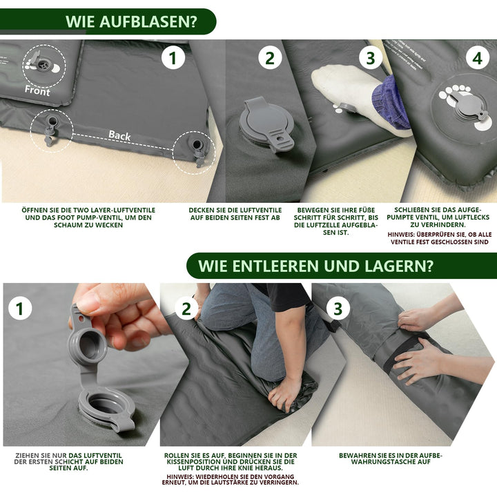 Isomatte Camping R-Wert 9,5 mit Kissen Memory Foam 195x70,5 cm - Bild 9